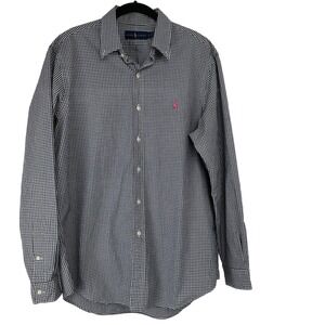 Ralph Lauren Men's Button Up Size Large Blue White Gingham Pink‎ Logo Preppy